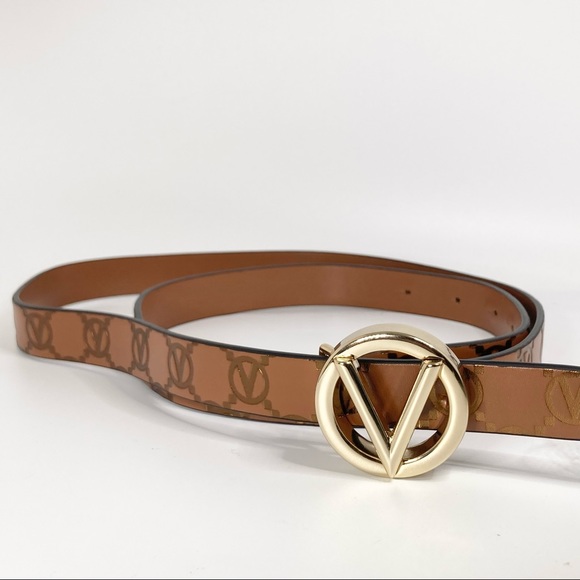 New Valentino By Mario Valentino Leather Monogram Belt Size...